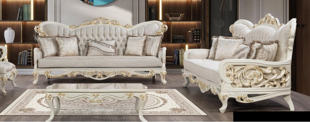 Sofagarnitur 3+3 Sitzer Barock Sofas Luxus Set Garnitur Wohnzimmer Rokoko Möbel