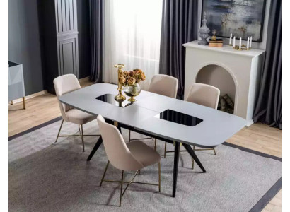 Moderner, definitiv schöner Tisch mit Stühlen in Grau- und Beigetönen 