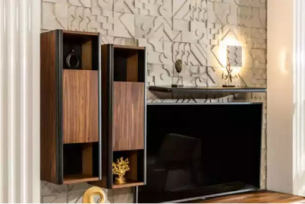 Ein wunderschöner TV-Schrank mit Wandregalen im Loft-Stil, der Ihrem Wohnzimmer ein schickes Aussehen verleih