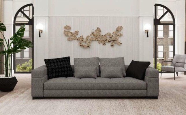 Graues Sofa Dreisitzer Wohnzimmer Sitzmöbel Holzgestell Sofakollektion
