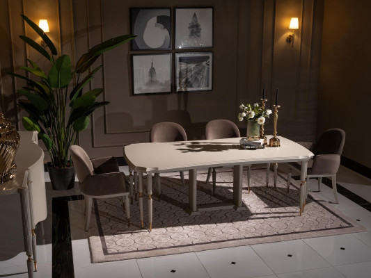 Essgruppe Essecke Esstisch Stühle 9tlg Esszimmer Beige Holz Anrichte