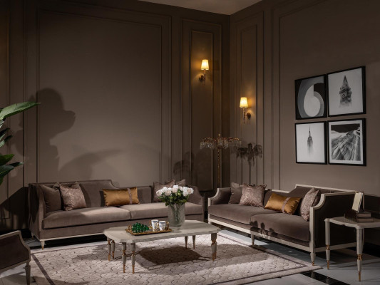 Viersitzer Sofagarnitur 4 Sitz Sofa Stoffsofa Polstersofa Braun Set