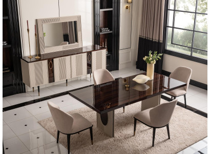 Essecke Esszimmer Essgruppe Luxus Esstisch Stühle Beige Holz Set 7tlg