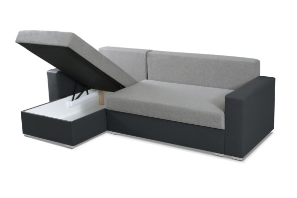 Sofa L-Form Sofas Grau Couch Ecke Textil Wohnzimmer Couchen Schlafsofa Kasten