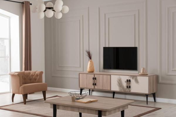 Moderne Wohnzimmer Garnitur TV-Schrank Luxuriöser Couchtisch Holz Möbel