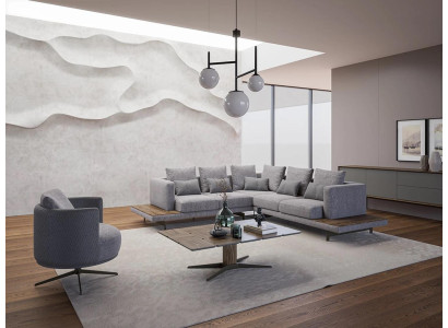 Wohnzimmer Garnitur 3tlg Textil Sofa Couch L-Form Neu Couchtisch Luxus Möbel