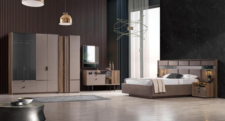  Exquisites Schlafzimmer-Set Bett 2 Nachttische Schminktisch Schrank neu