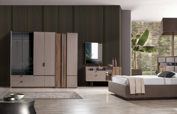  Exquisites Schlafzimmer-Set Bett 2 Nachttische Schminktisch Schrank neu