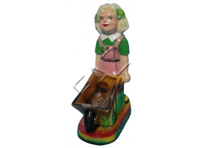 Design Mädchen mit Schubkarre Garten Statue Skulptur Figuren Skulpturen  Neu