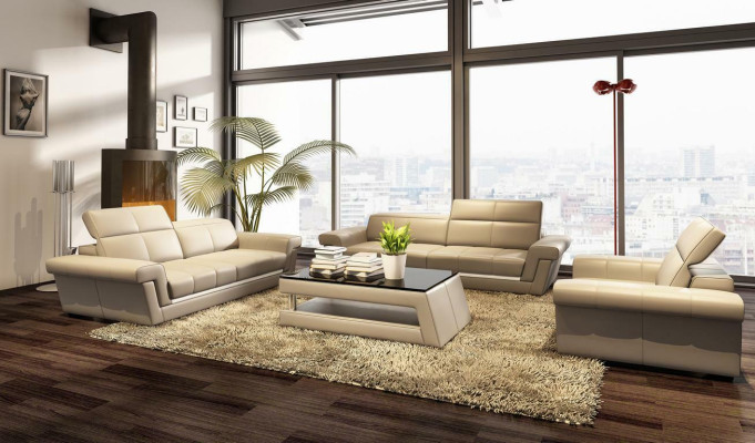 Designer Sofagarnitur Polster Ledersofa Couch Set Kombination 3+2+1