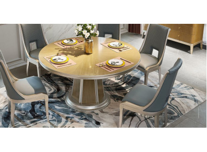 Esszimmer Garnitur Set Rund Tisch 6x Lehnstühle Stuhl Tische 7tlg. Massivholz