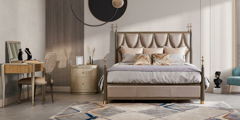 Bett Nachttisch Schminktisch 4 tlg. Schlafzimmer Set Design Modern Massivholz