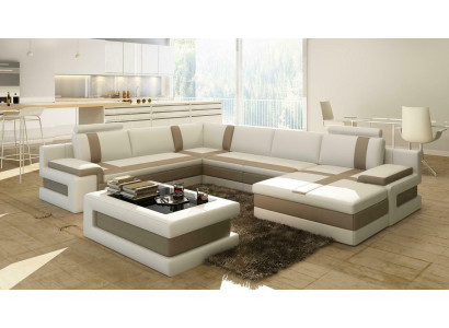 Ledersofa Couch Wohnlandschaft U-Form Design Modern Sofa Eck Sofas