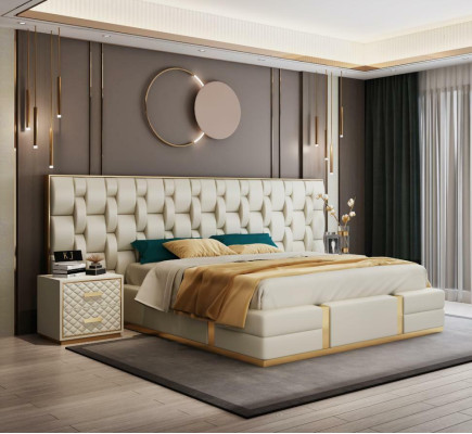 Edelstahl Luxus Bett Metall Leder Betten Hotel Chesterfield 180x200