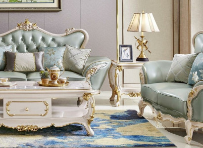 Sofagarnitur Ledersofa Klassische 2tlg Set 3+2 Sitzer Couch Massivholz