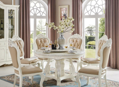 Runder Esstisch mit 4 Stühlen Klassische Esszimmer Set 5tlg. Massivholz