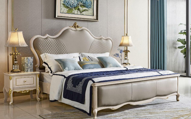 Klassisches Hotel Barock Bett Doppelbett Polsterbett Chesterfield Massivholz
