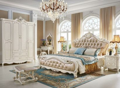 Barock Rokoko Schlafzimmer Set Bett Nachttisch Kleiderschrank 6 tlg. Massivholz