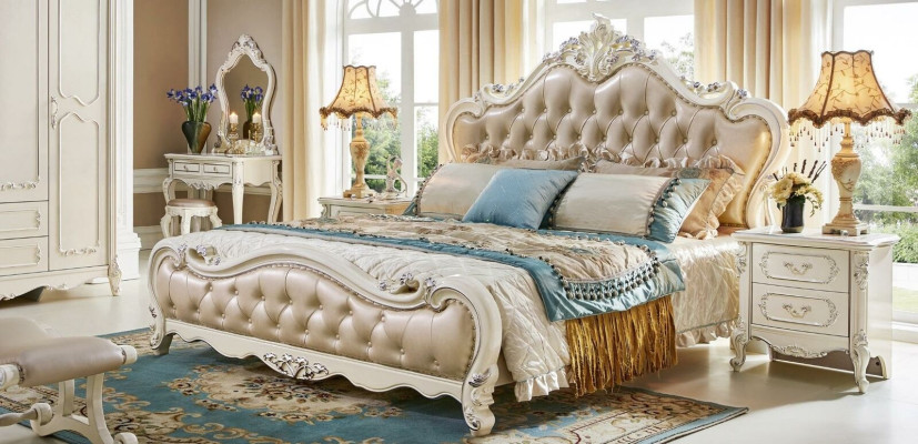 Luxus Schlafzimmer Bett Doppel Polster Chesterfield Hotel Betten Massivholz