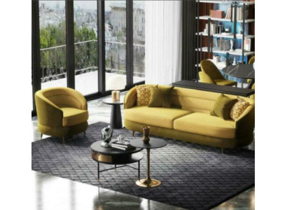 Design Couch Lounge Sofas Samt Sofagarnitur 3+1 Sitzer Sofa Wohnlandschaft gelb