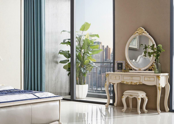Tisch Klassische Spiegel Schlafzimmer Kommode Konsole Schminktisch Hocker 2tlg