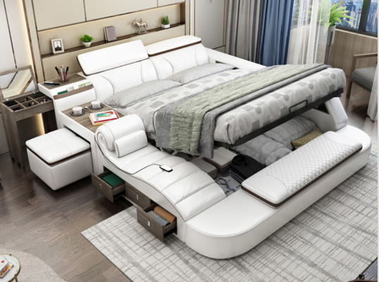 Multifunktions Bett Bluetooth Boxen Luxus Design Leder Betten