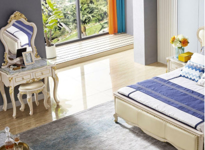Schminktisch Spiegel Tisch Garnitur Schlafzimmer Hocker Holz Designer
