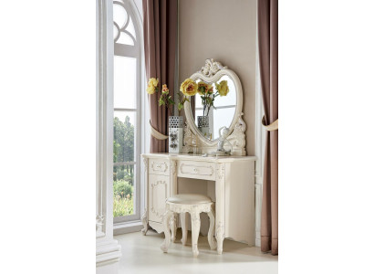 Klassischer Set Spiegel Luxus Barock Schminktisch Rokoko Konsole Kommode Hocker