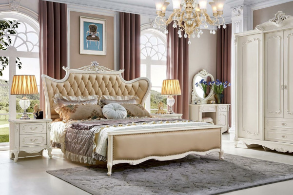 Klassischer Schminktisch mit Spiegel Barock Rokoko Luxus Konsole Kommode Hocker