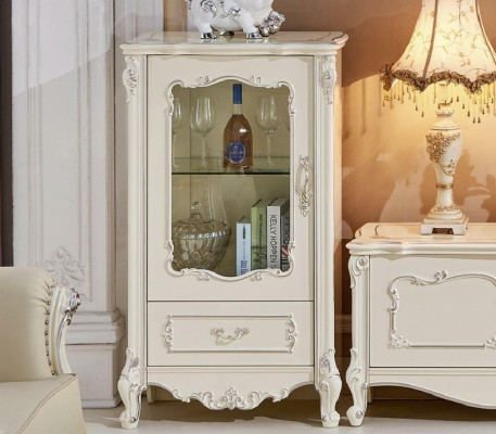 Klassische Wohnzimmer Möbel Weiß Holz Schaufenster Gold Vitrine Schrank