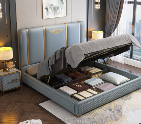 Bett Polster Design Luxus Metall Betten Doppel Ehe Schlaf Zimmer Leder