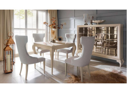 Esszimmer Esstisch Stuhl Essgruppe Essecke Stühle Luxus Weiß Kommode Set 6tlg