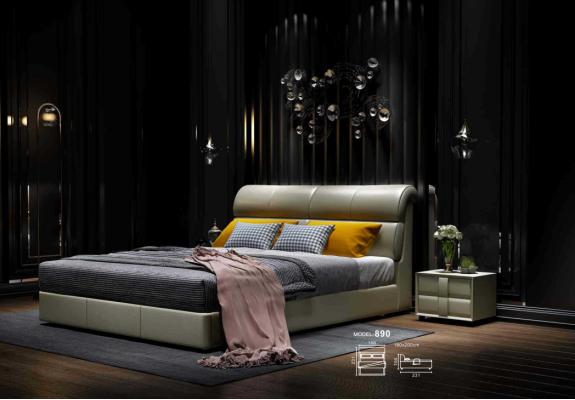 Luxus Bett Schlafzimmer Leder Polster Doppel Betten Holz Design 180x200cm Neu