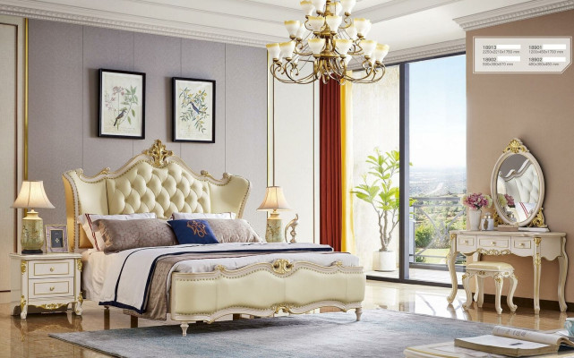 Chesterfield Bett Nachttisch 3tlg. Set Betten Schlafzimmer Leder Massivholz