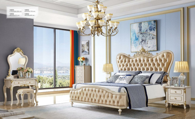 Barock Chesterfield Möbel 3tlg Set Schlafzimmer Betten 2x Nachttische Massivholz