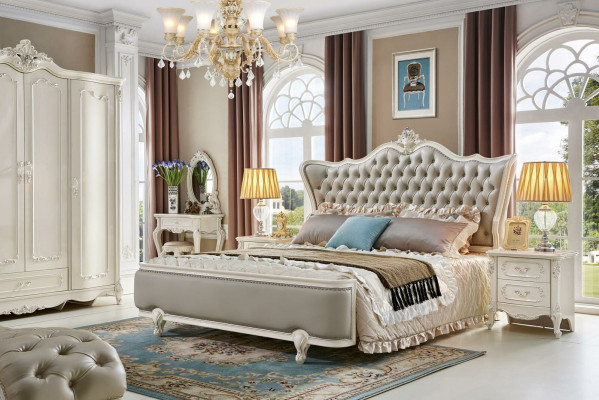 Luxus Chesterfield Barock Bett Nachttisch 3tlg. Schlafzimmer Sets Massivholz