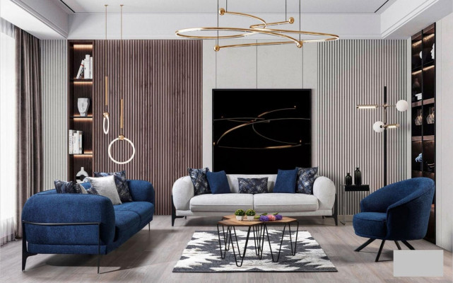 Luxus Dreisitzer Sofa 3 Sitzer Sofas Sitz Design Modern Möbel Couchen Blau Neu