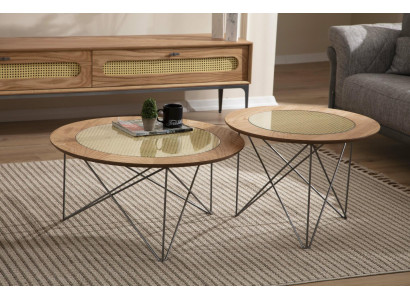 Italienischer Stil 2x Couchtische Rund Luxus Braun Wohnzimmer Tisch 
