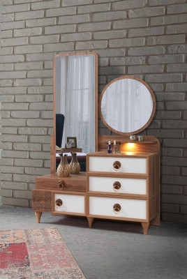 Schlafzimmer Set Bett 2x Nachttische 5tlg Design Textil Holz Kleiderschrank