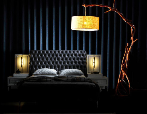 Eleganter Chesterfield-Schlafzimmergarnitur in Schwarz und Weiß