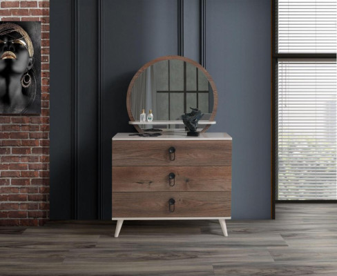 Chambre à Coucher Commode Avec Miroir Luxe Moderne Meuble Set 2tlg Bois Neuf