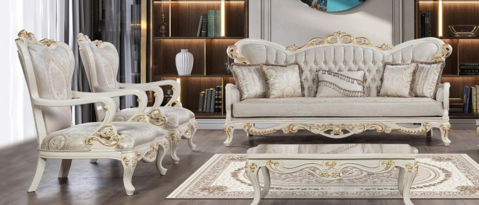 Sofagarnitur 3+1+1 Sitzer Polyester Sofas Sessel Luxus Klassisches Barock Set