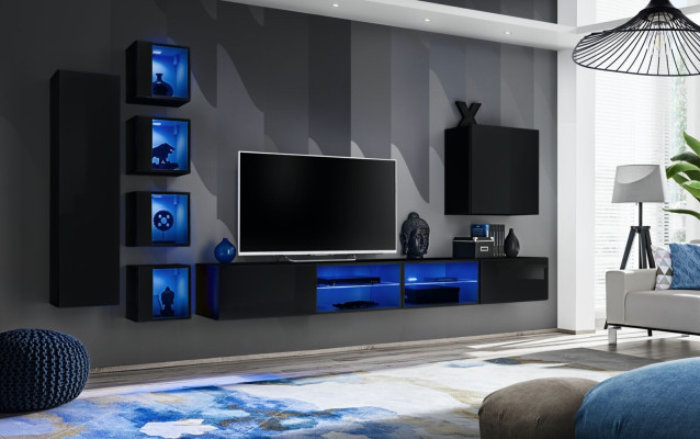 Garnitur Wohnwand Komplett Holzmöbel Modern Designer Set Wandschrank Einrichtung