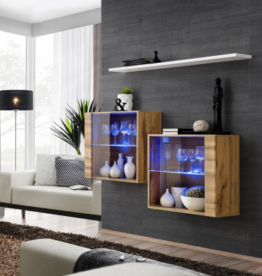 Braun Garnitur 3tlg Wohnwand Luxus Wohnzimmer Set Holz Wandregal Möbel Neu