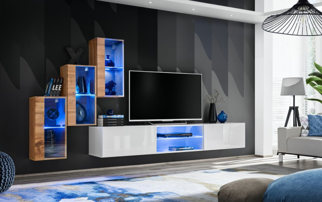 3x Wandschrank Wohnzimmermöbel Wohnwand 210 cm Einrichtung Luxus TV-Ständer