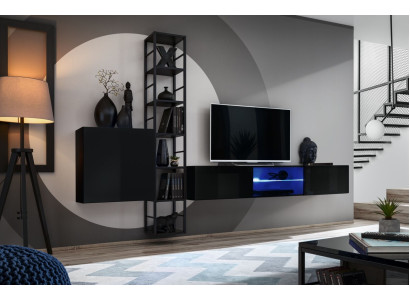 Schwarz Wohnwand 270cm Luxus Wandschrank Wohnzimmermöbel Regale Holz Einrichtung