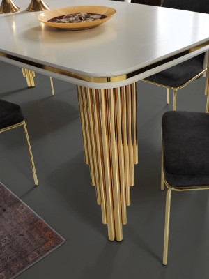 Esstisch Esszimmertisch Essecke Esszimmermöbel Tisch Holz Gold Weiß