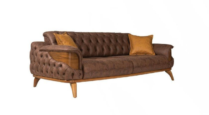 Dreisitzer Sofa Luxus Sitzer Chesterfield Leder Braun Design Wohnzimmer