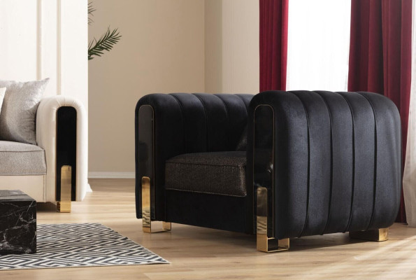 Schwarzer Sessel Ohrensessel Luxus Design Wohnzimmer Einsitzer Modern