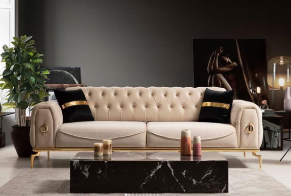 Sofagarnitur Luxus Chesterfield Sitzgruppe Dreisitzer Schwarz 3+3 Sitz
